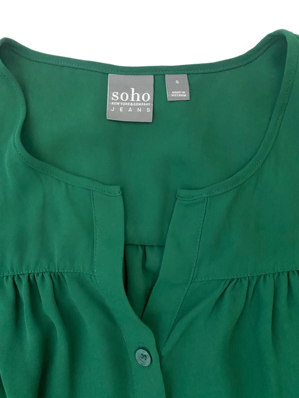 New York & Company Deep Green Cap-Sleeve Button-Front Blouse in Size S - Picture 3 of 7